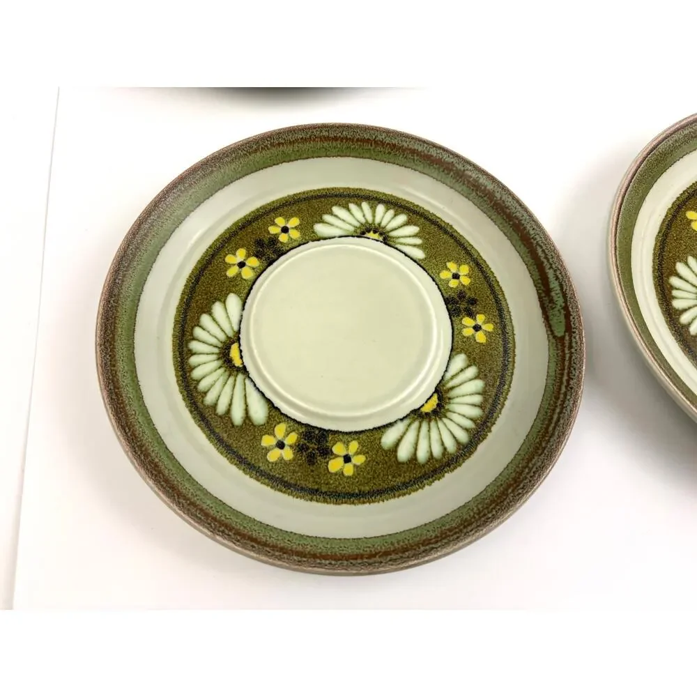 Vintage Mikasa Stonekraft Stone Flower Floral Daisy Saucers Lot‎ of 4 Japan